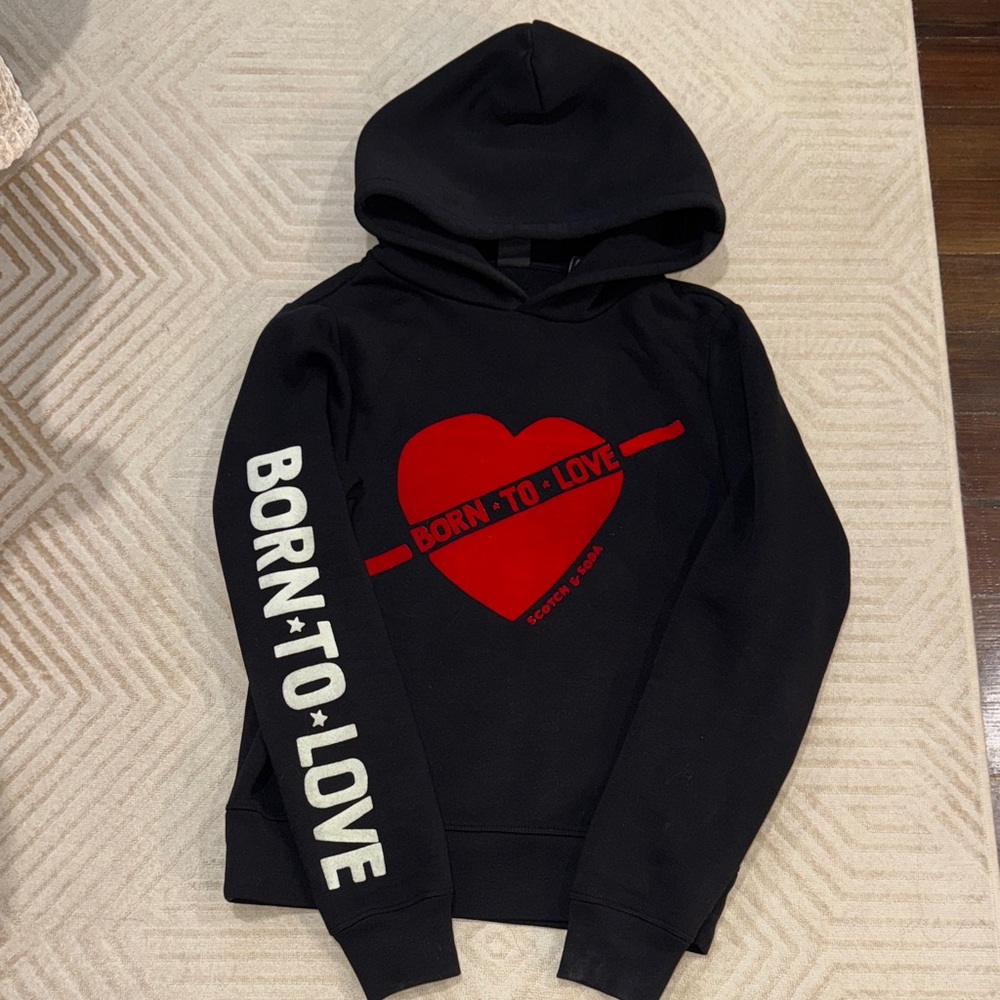 Scotch & Soda Black Hoodie with Red Heart
worn once size s
